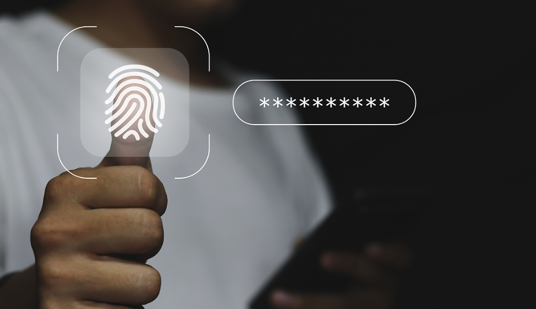 Fingerprint scanner on a smartphone being used for biometric authentication and added security